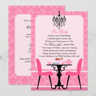 Invitación Elegante Fiesta de té de cumpleaños de Damasco ros