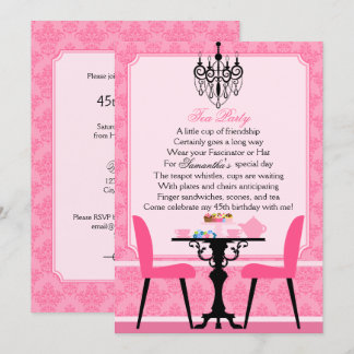Invitación Elegante Fiesta de té de cumpleaños de Damasco ros
