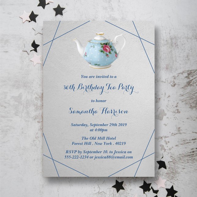 Invitación Elegante Fiesta de té de cumpleaños de Teapot (Subido por el creador)