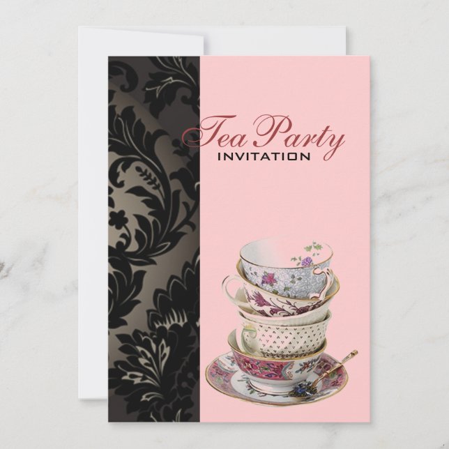 Invitación Elegante fiesta de té de damasco negro dorado form (Anverso)