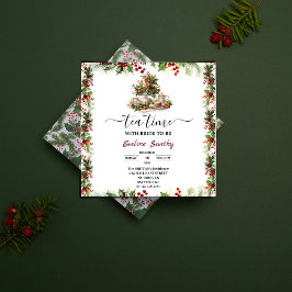 Invitación Elegante Fiesta de Té de Navidad Floral Desayuno d