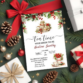 Invitación Elegante Fiesta de Té de Navidad Floral Desayuno d