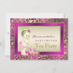 Invitación Elegante fiesta de té de niñas rosa y dorado para 