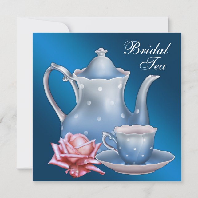 Invitación Elegante Fiesta de té de novia azul (Anverso)