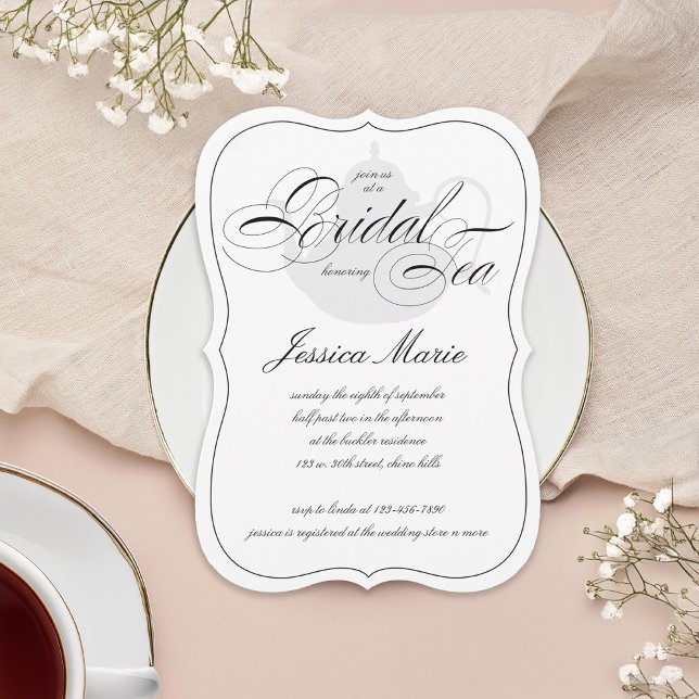 Invitación Elegante Fiesta de té de novia en blanco y negro (Subido por el creador)