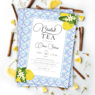 Invitación Elegante Fiesta de té de novia Lemons Blue Tiles D