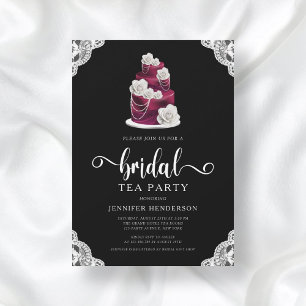 Invitación Elegante Fiesta de té de pasteles negros y de duch