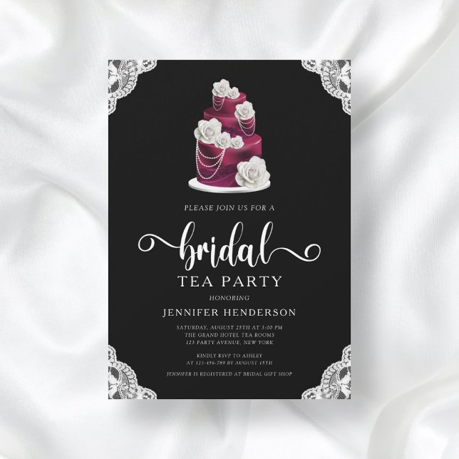 Invitación Elegante Fiesta de té de pasteles negros y de duch (Subido por el creador)