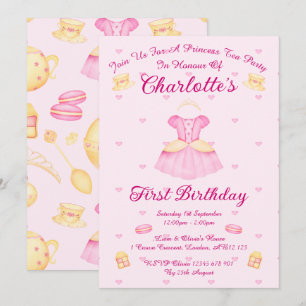 Invitación Elegante Fiesta de Té de Princesa al Acuarela Rosa
