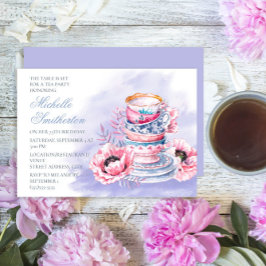Invitación Elegante Fiesta de té de púrpura rosa 75 cumpleaño