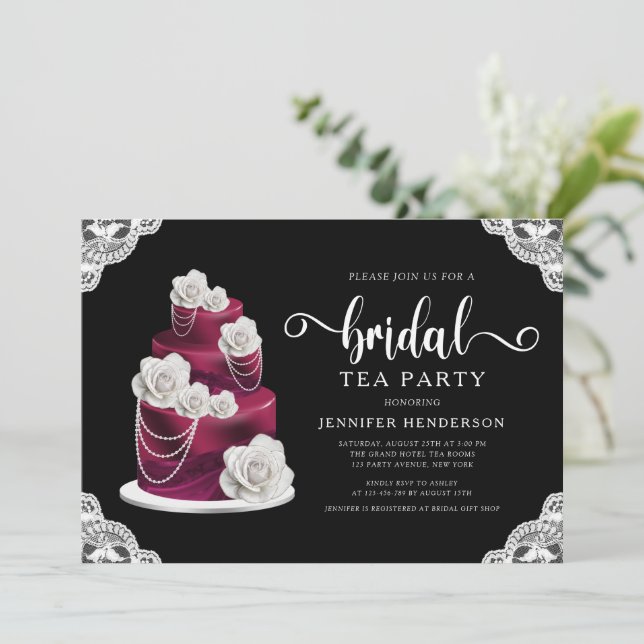 Invitación Elegante Fiesta De Té De Té De Novias Negras Y De  (Anverso de pie)