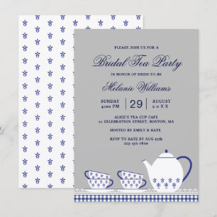Invitación Elegante fiesta de té floral gris azul bridal