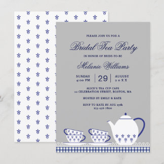 Invitación Elegante fiesta de té floral gris azul bridal