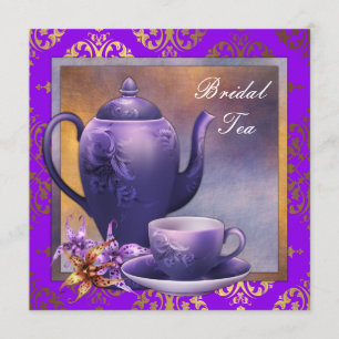 Invitación Elegante Fiesta de té marrón dorado morado