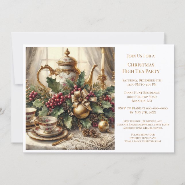 Invitación Elegante Fiesta de té navideño (Anverso)