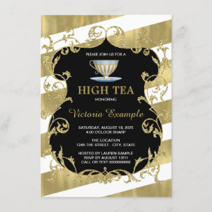 Invitación Elegante Fiesta de té negro y oro
