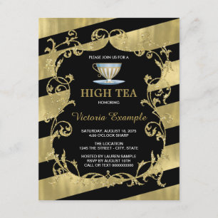 Invitación Elegante Fiesta de té negro y oro alto