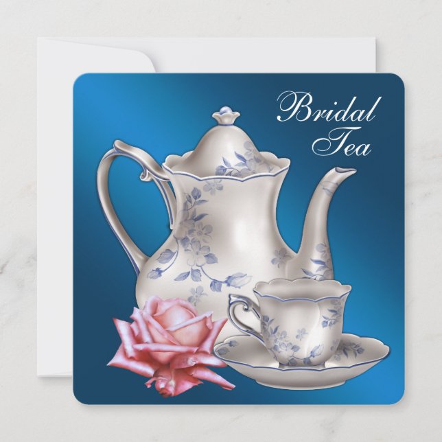 Invitación Elegante fiesta de té nupcial azul (Anverso)