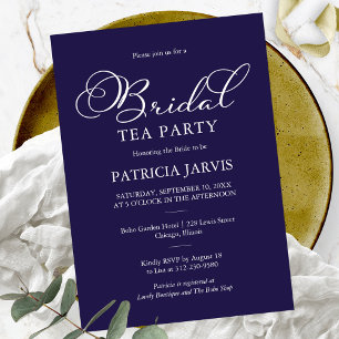 Invitación Elegante fiesta de té nupcial azul marino y blanco