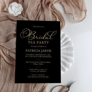 Invitación Elegante fiesta de té nupcial en negro y oro