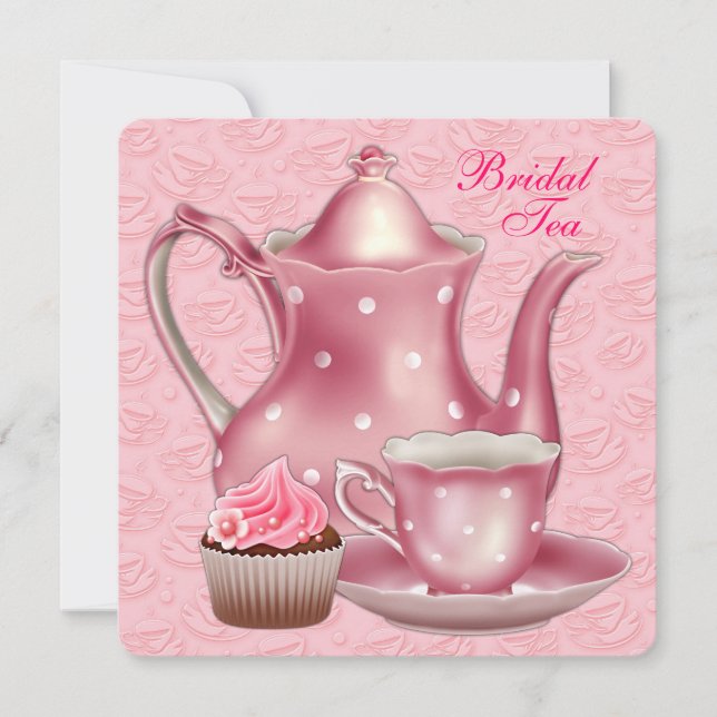 Invitación Elegante Fiesta de Té Nupcial Rosa (Anverso)