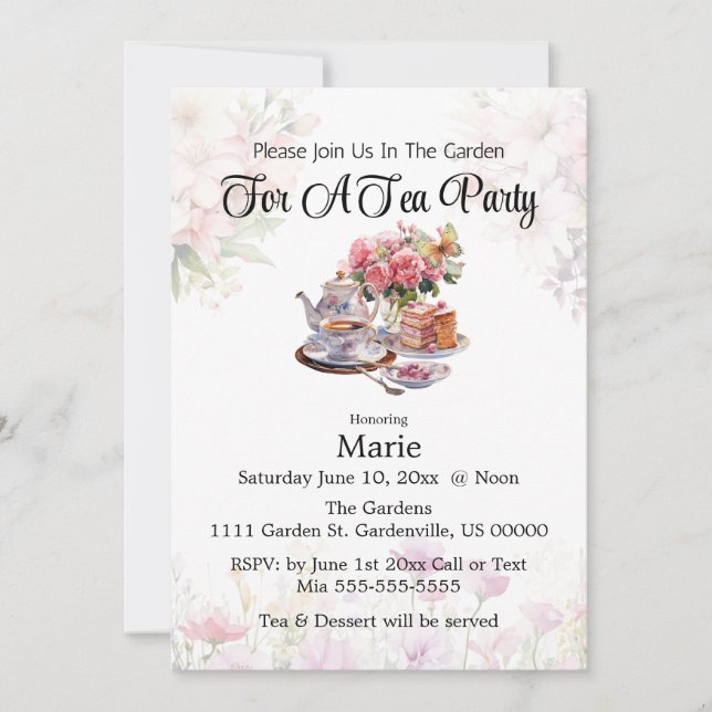 Invitación Elegante Fiesta de té/Partido Personalizar (Anverso)