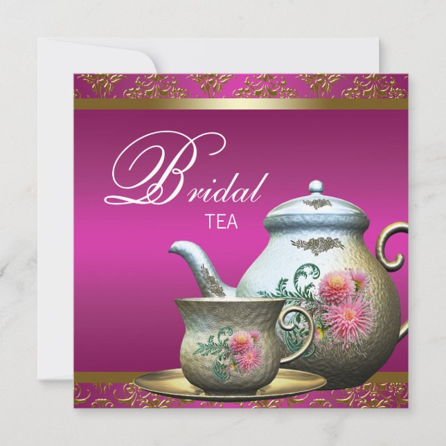 Invitación Elegante Fiesta de té rosado con ducha de novia (Anverso)