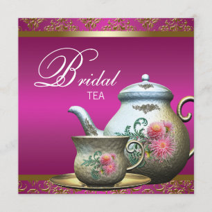 Invitación Elegante Fiesta de té rosado con ducha de novia