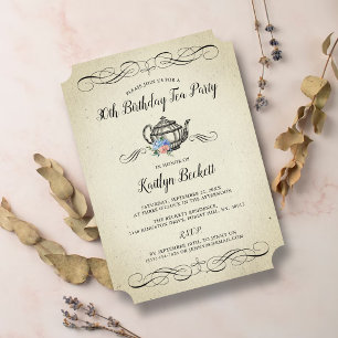 Invitación Elegante Fiesta de té vintage   Fiesta de cumpleañ