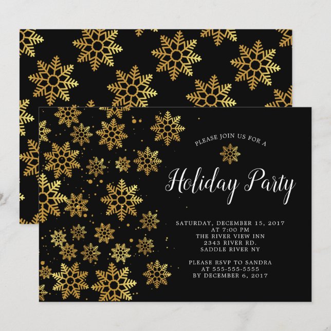 Invitación Elegante fiesta de vacaciones de copos de nieve (Anverso / Reverso)