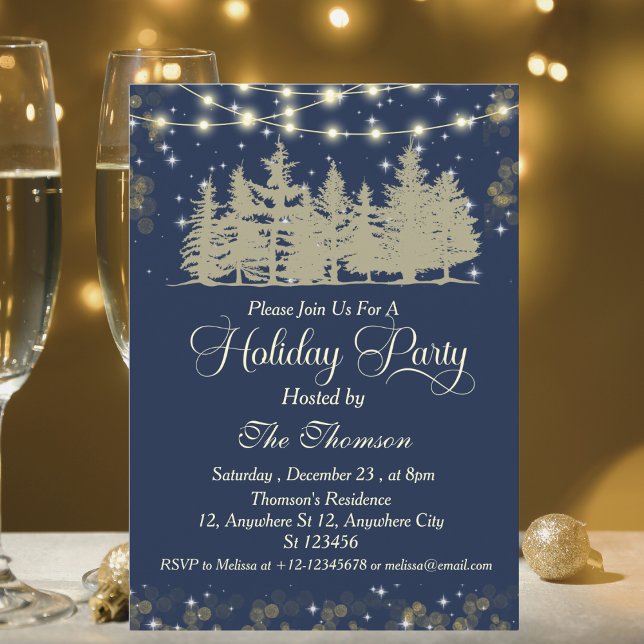 Invitación Elegante fiesta de vacaciones de invierno dorada (Subido por el creador)