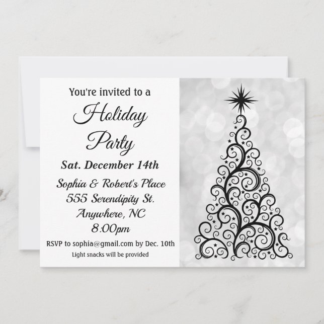 Invitación Elegante fiesta de vacaciones de Navidades blancos (Anverso)