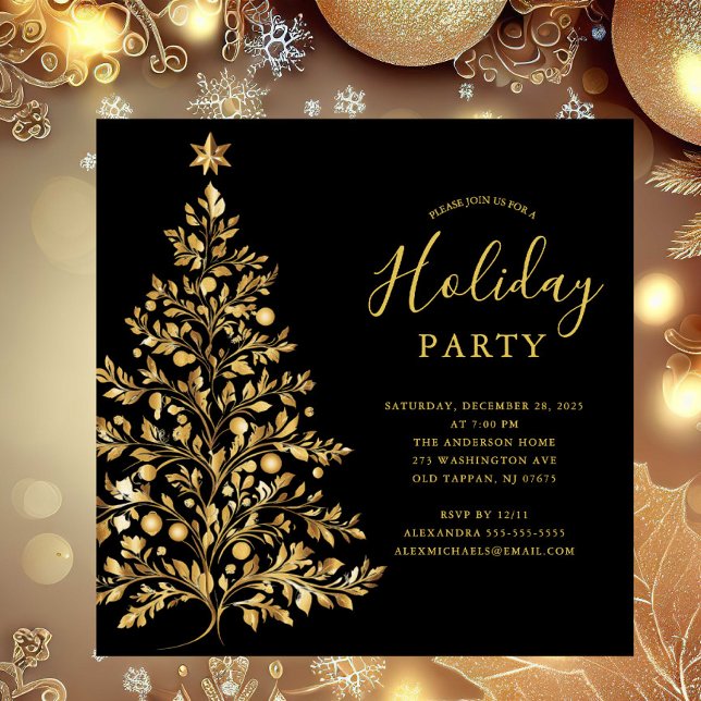 Invitación Elegante fiesta de vacaciones de oro (Subido por el creador)