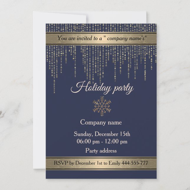 Invitación Elegante fiesta de vacaciones de oro de la marina (Anverso)