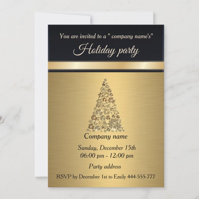 Invitación Elegante fiesta de vacaciones de oro negro de moda (Anverso)