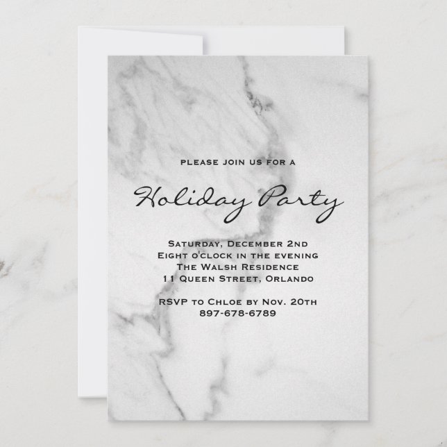 Invitación Elegante fiesta de vacaciones en mármol (Anverso)