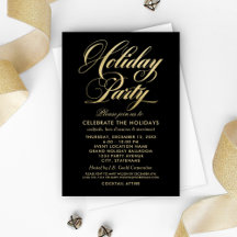 Elegante fiesta de vacaciones en negro y guión dor