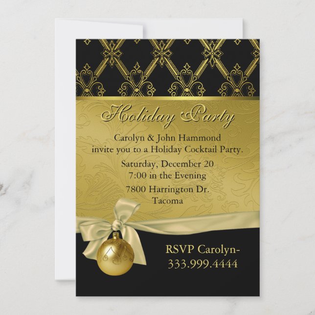 Invitación Elegante fiesta de vacaciones en tono negro y dora (Anverso)