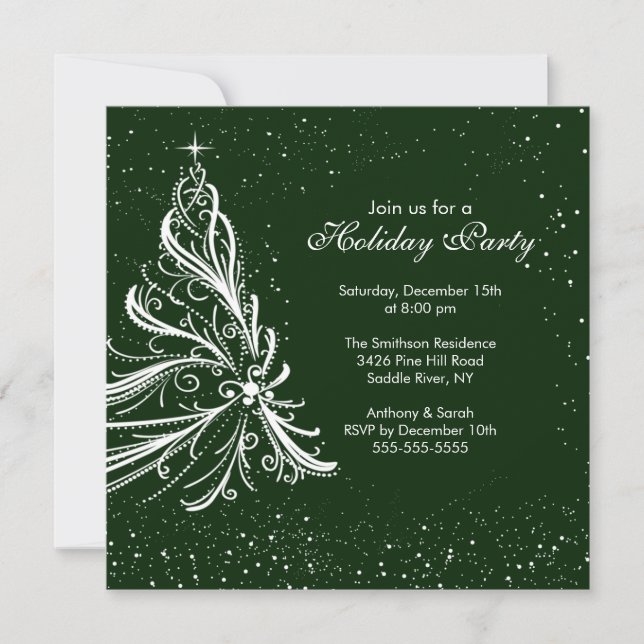 Invitación Elegante fiesta de vacaciones en verde y blanco (Anverso)