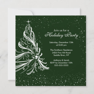 Invitación Elegante fiesta de vacaciones en verde y blanco