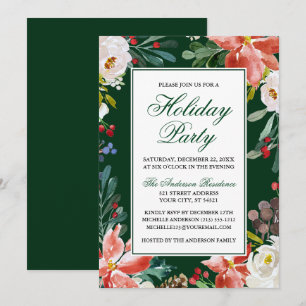 Invitación Elegante fiesta de vacaciones florales de invierno