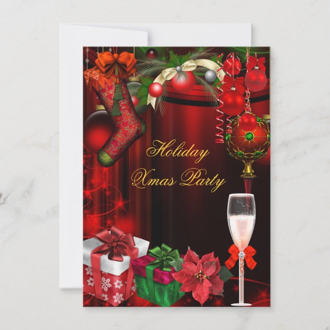 Invitación Elegante fiesta de vacaciones Green Gold Champagne (Anverso)