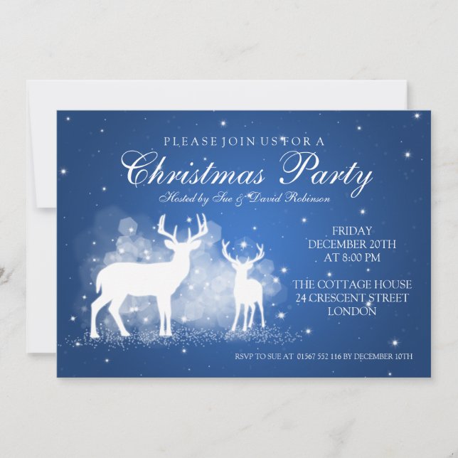 Invitación Elegante Fiesta Deer Sparkle Blue (Anverso)