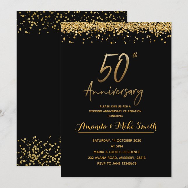 Invitación Elegante Fiesta del 50 aniversario Boda de oro inv (Anverso / Reverso)