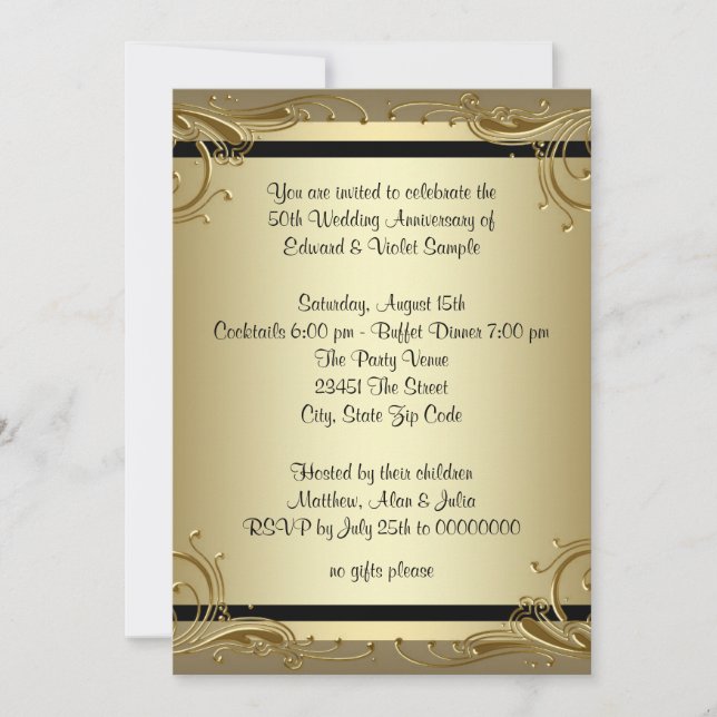 Invitación Elegante Fiesta del 50° Aniversario del Oro Boda (Anverso)