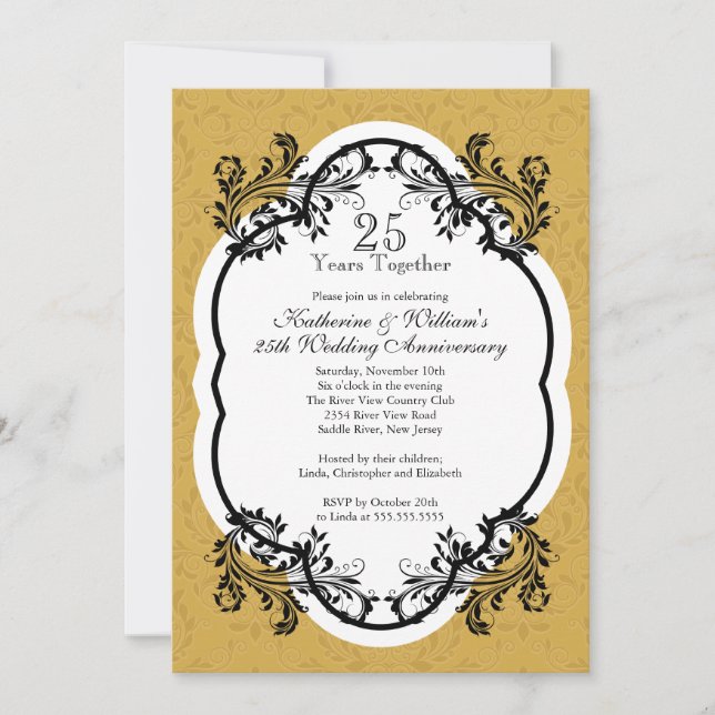 Invitación Elegante Fiesta del Aniversario de la Dama de Oro  (Anverso)