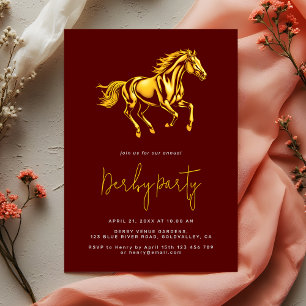 Invitación Elegante Fiesta del Derby de Caballos Marrón Dorad