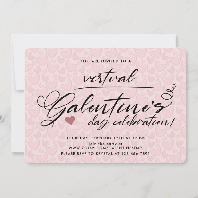 Invitación Elegante Fiesta del Día de Galentina Virtual Rosa  (Anverso)