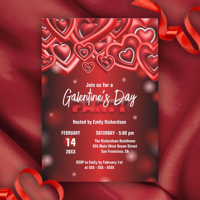 Invitación Elegante Fiesta del día de Galentine con Glossy Ro (Subido por el creador)