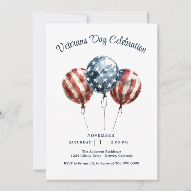 Invitación Elegante Fiesta del Día de los Veteranos (Anverso)